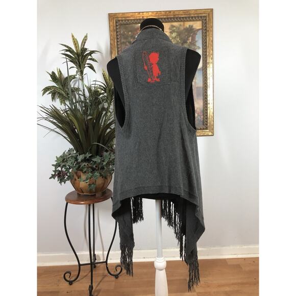 Hollister Cozy Baby Women Cardigan Sweater Gray Sleeveless Shawl Knit Y2K Boho - Picture 4 of 8